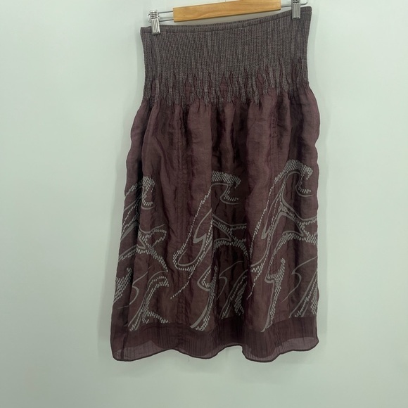 Lapis Eggplant Burgundy Smocked Elastic Waistband Midi Skirt - Picture 5 of 9